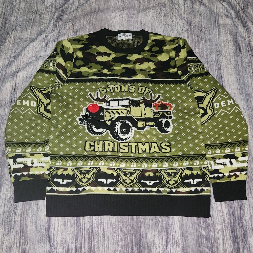 Demolition Ranch Ugly Christmas Sweater 3XL Camo‎ Truck 5 Tons of Christmas Rare